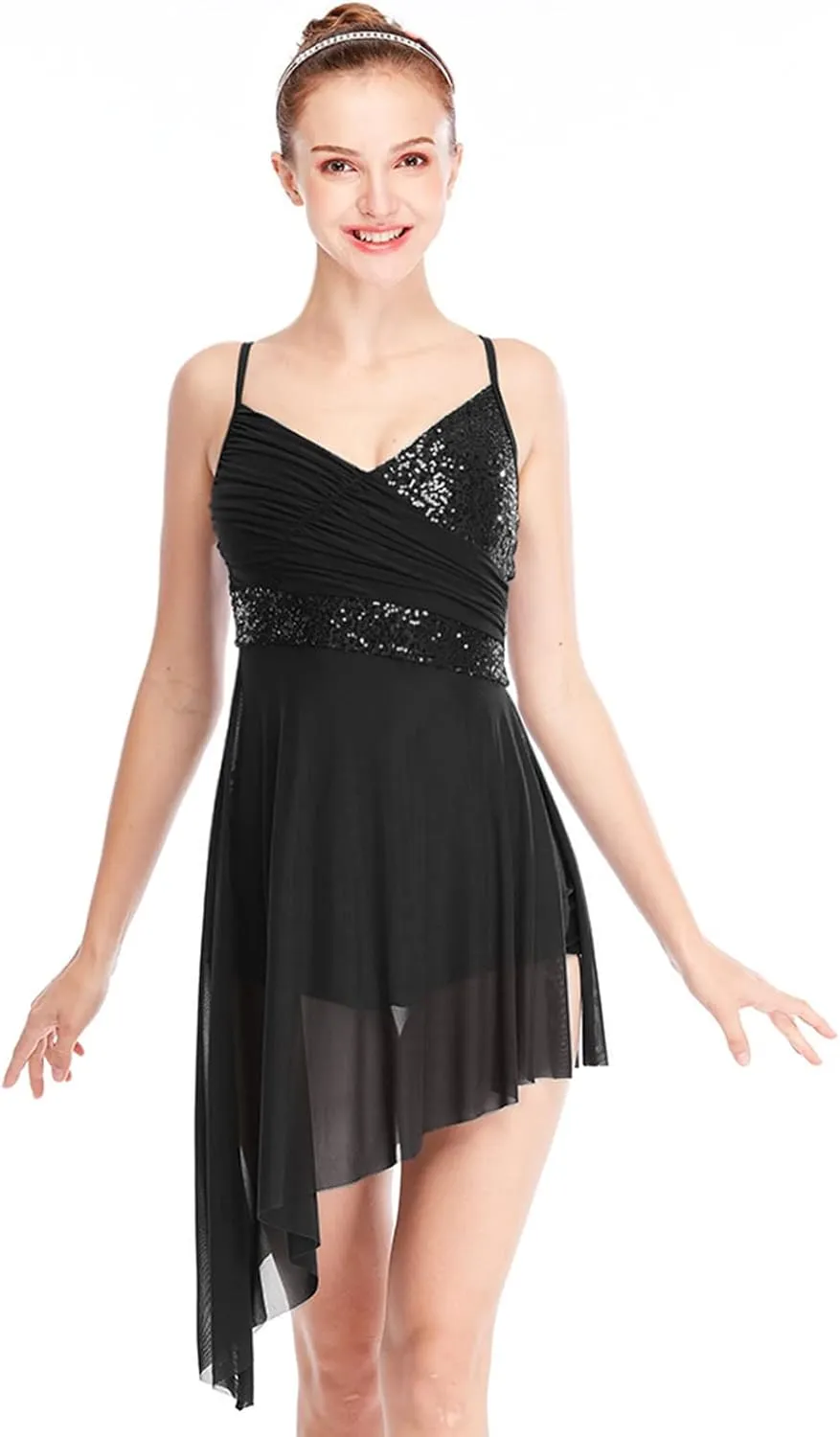 Women Lyrical Modern Ballet Dress Camisole Skirted Leotard Asymmetrical Tulle Dance Costume