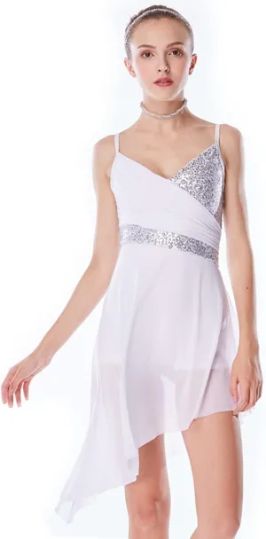 Women Lyrical Modern Ballet Dress Camisole Skirted Leotard Asymmetrical Tulle Dance Costume
