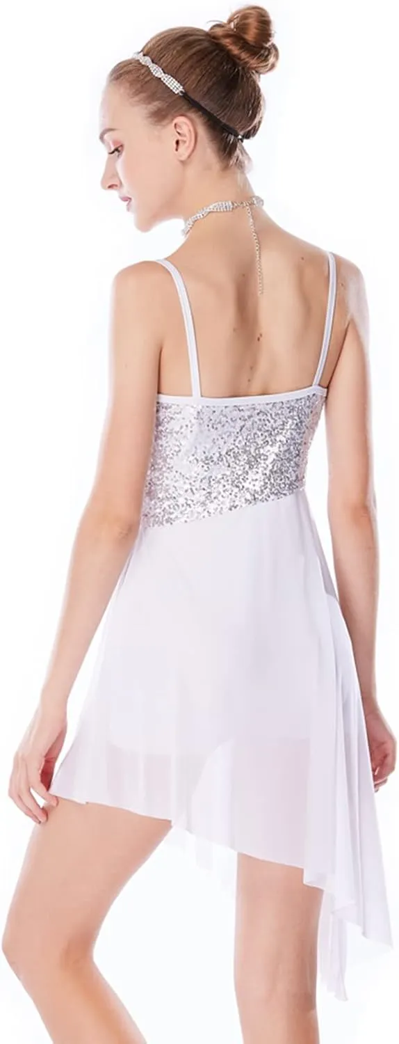 Women Lyrical Modern Ballet Dress Camisole Skirted Leotard Asymmetrical Tulle Dance Costume