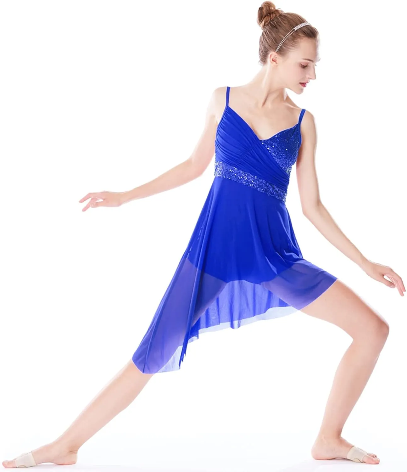 Women Lyrical Modern Ballet Dress Camisole Skirted Leotard Asymmetrical Tulle Dance Costume