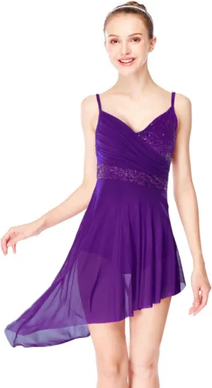Women Lyrical Modern Ballet Dress Camisole Skirted Leotard Asymmetrical Tulle Dance Costume