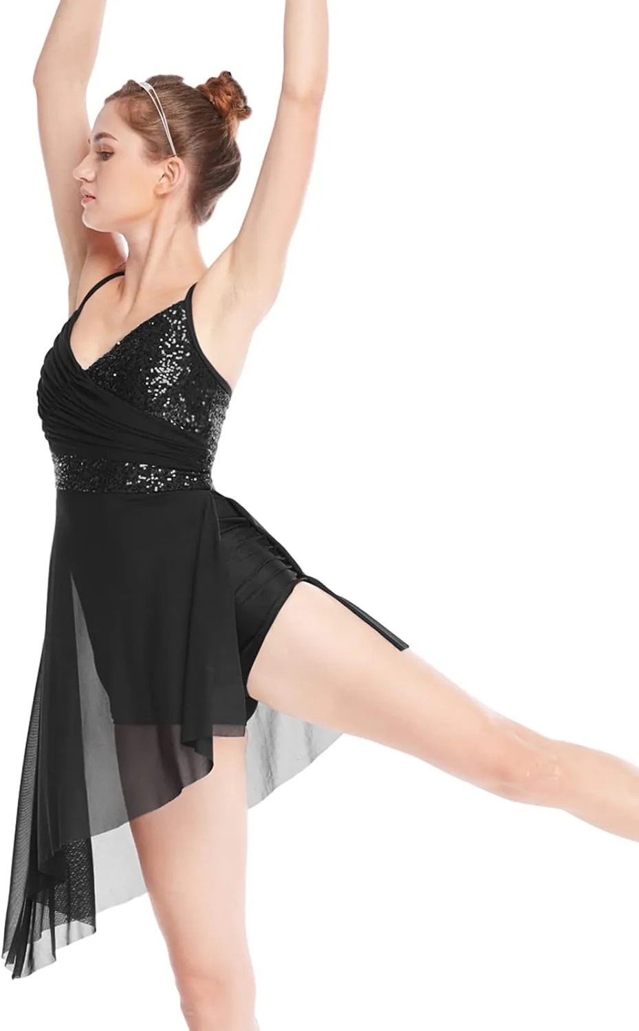 Women Lyrical Modern Ballet Dress Camisole Skirted Leotard Asymmetrical Tulle Dance Costume