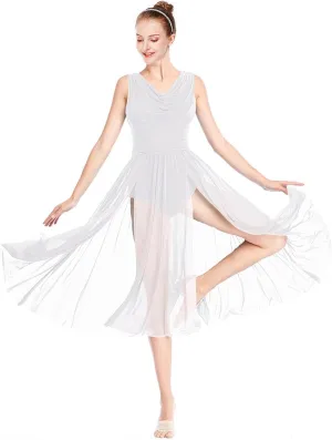Women Lyrical Modern Ballet Dress Camisole Skirted Leotard Asymmetrical Tulle Dance Costume