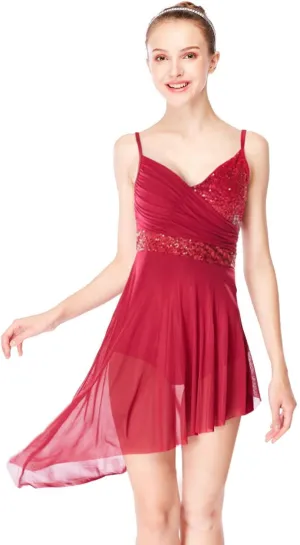 Women Lyrical Modern Ballet Dress Camisole Skirted Leotard Asymmetrical Tulle Dance Costume