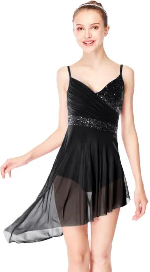 Women Lyrical Modern Ballet Dress Camisole Skirted Leotard Asymmetrical Tulle Dance Costume
