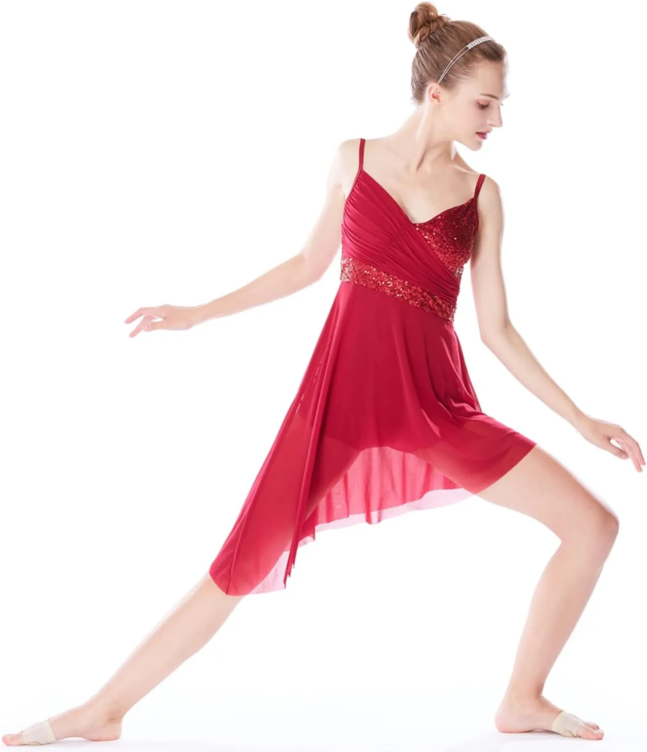 Women Lyrical Modern Ballet Dress Camisole Skirted Leotard Asymmetrical Tulle Dance Costume
