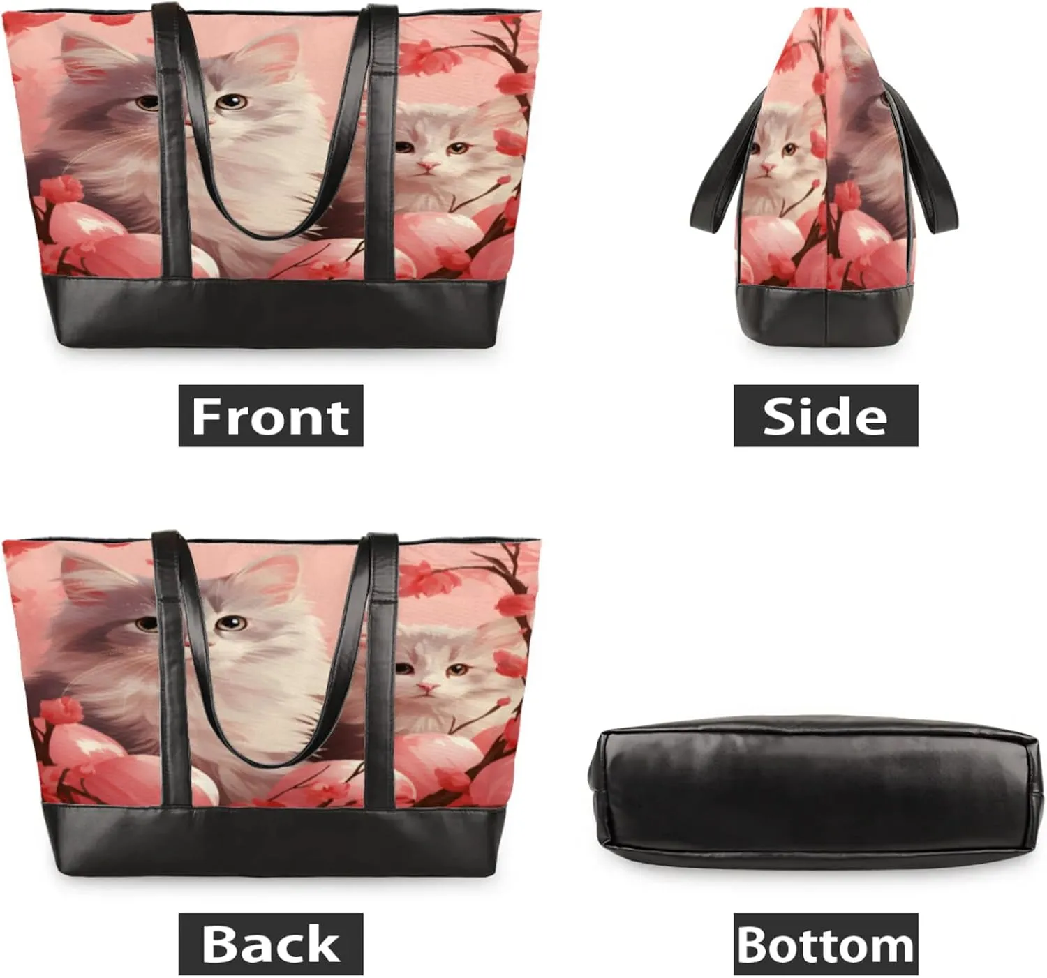 Women Tote Bag with Zipper, Shopper Handbag Travel Purse, PU Leather Laptop Tote Bags, Weekender Bags