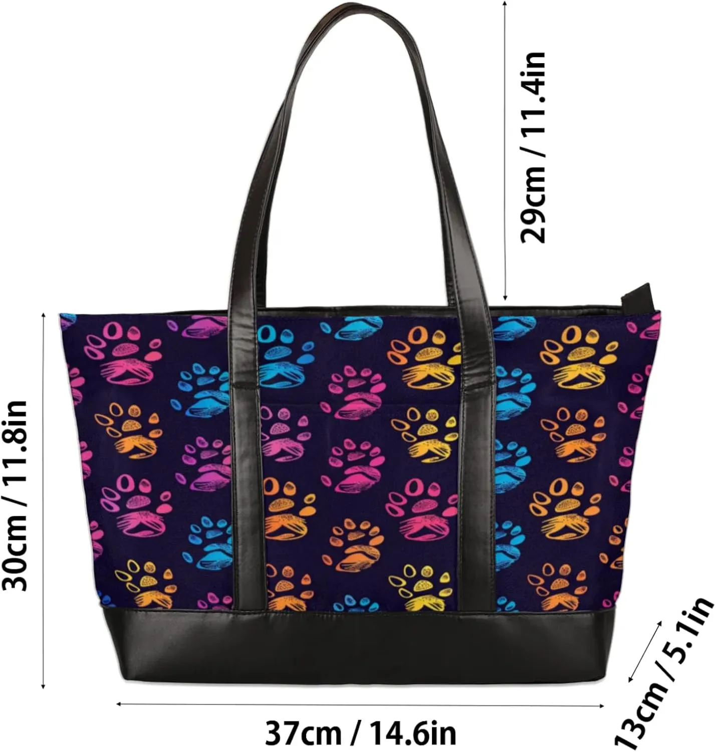 Women Tote Bag with Zipper, Shopper Handbag Travel Purse, PU Leather Laptop Tote Bags, Weekender Bags