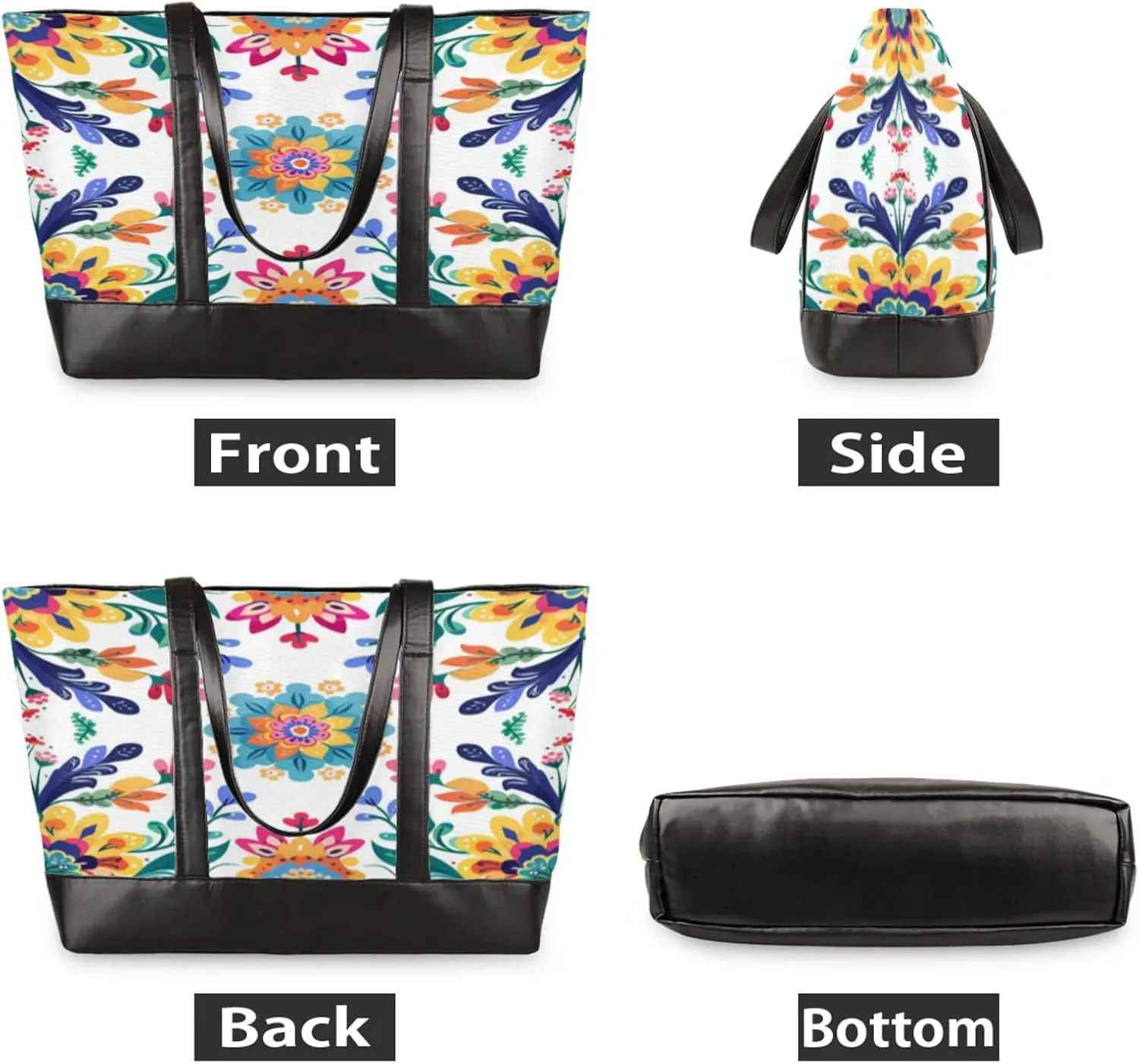 Women Tote Bag with Zipper, Shopper Handbag Travel Purse, PU Leather Laptop Tote Bags, Weekender Bags