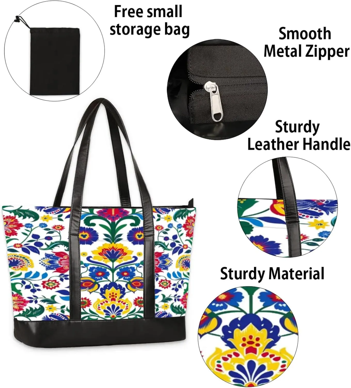 Women Tote Bag with Zipper, Shopper Handbag Travel Purse, PU Leather Laptop Tote Bags, Weekender Bags