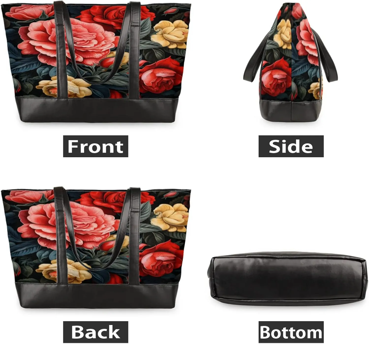 Women Tote Bag with Zipper, Shopper Handbag Travel Purse, PU Leather Laptop Tote Bags, Weekender Bags