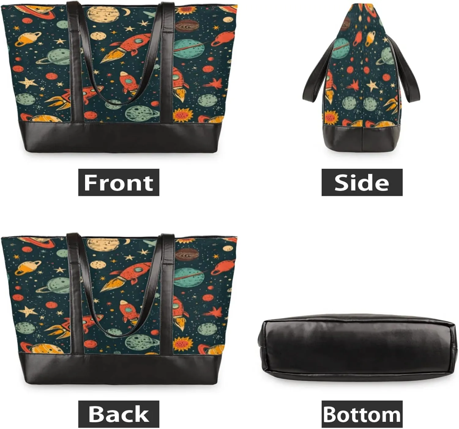 Women Tote Bag with Zipper, Shopper Handbag Travel Purse, PU Leather Laptop Tote Bags, Weekender Bags