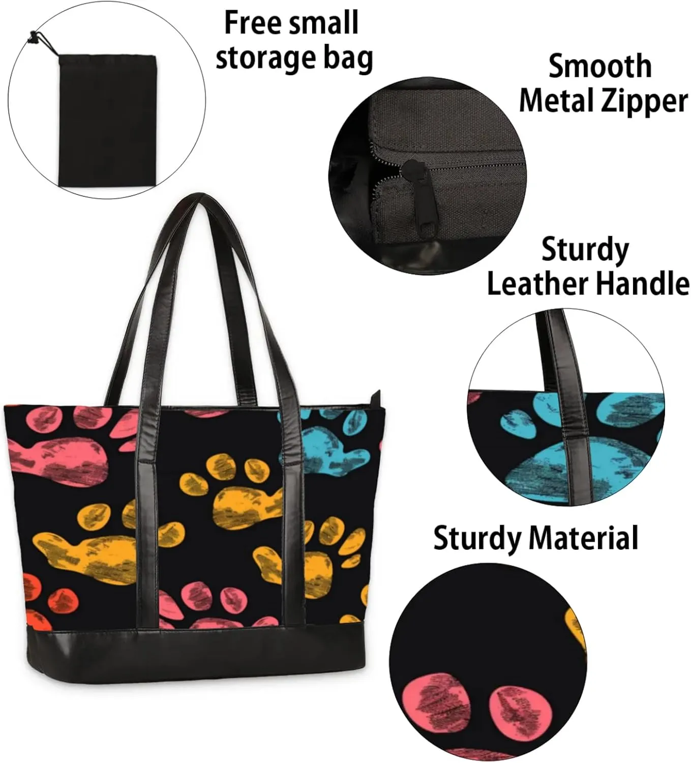 Women Tote Bag with Zipper, Shopper Handbag Travel Purse, PU Leather Laptop Tote Bags, Weekender Bags