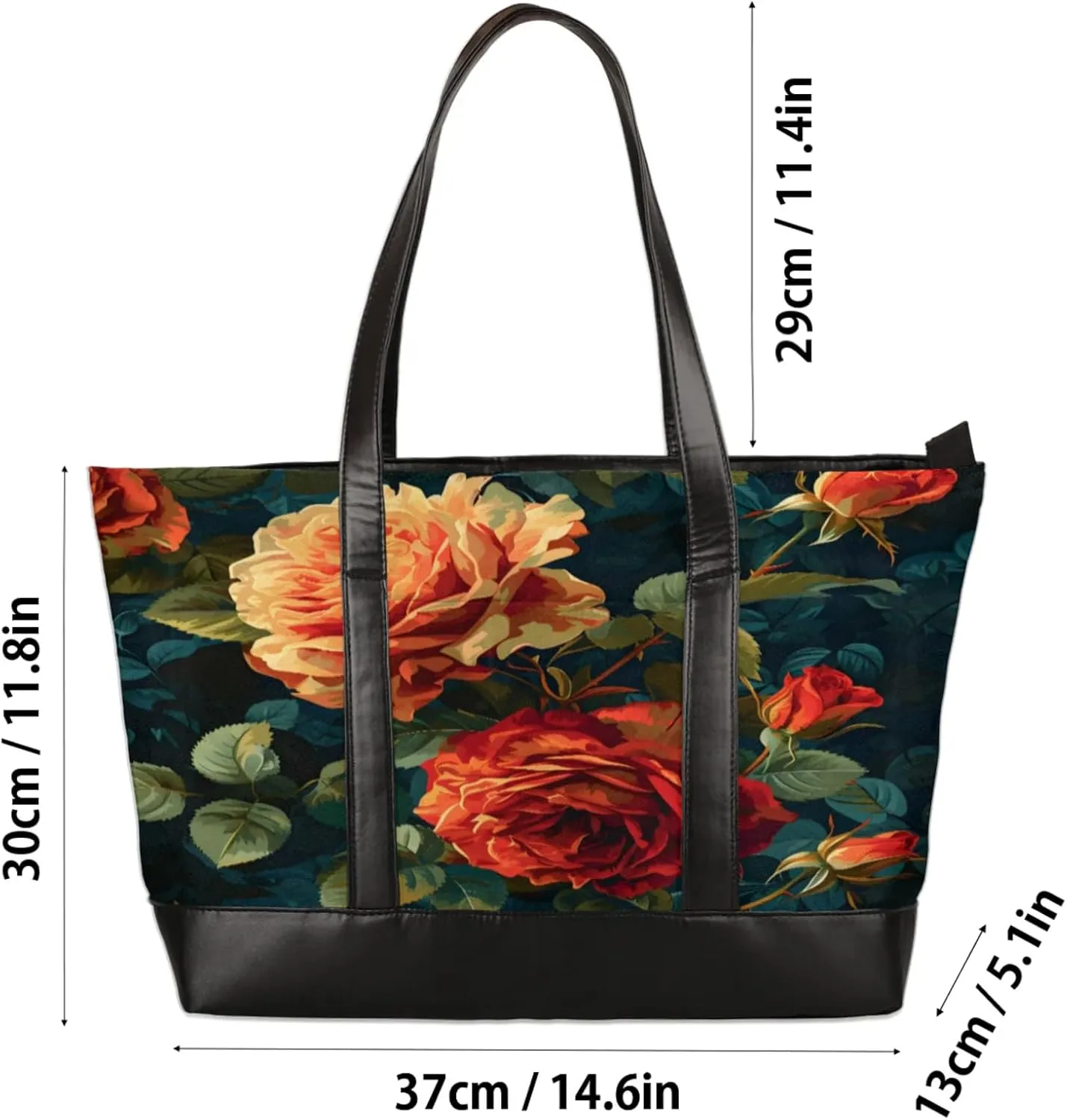 Women Tote Bag with Zipper, Shopper Handbag Travel Purse, PU Leather Laptop Tote Bags, Weekender Bags