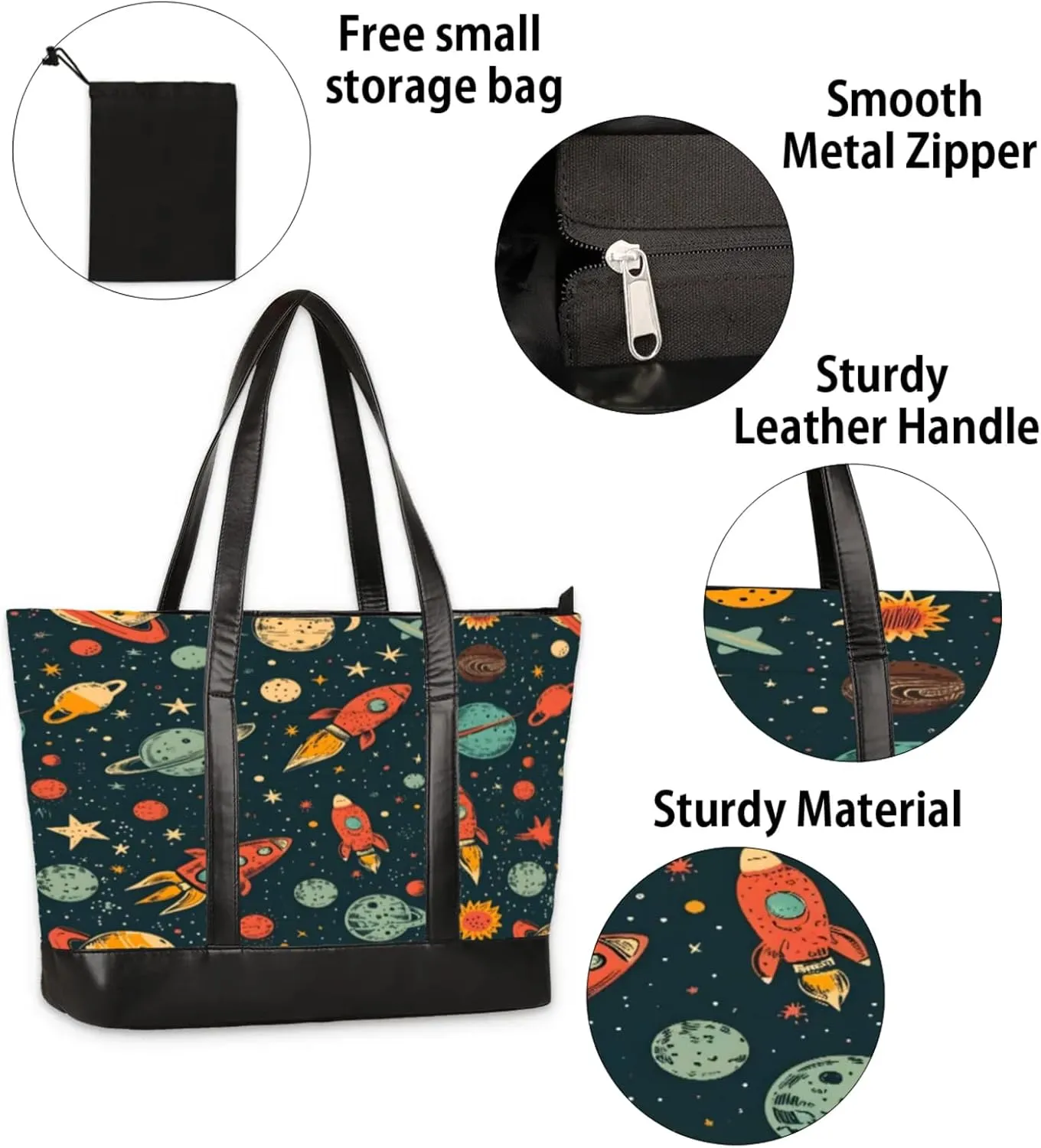 Women Tote Bag with Zipper, Shopper Handbag Travel Purse, PU Leather Laptop Tote Bags, Weekender Bags