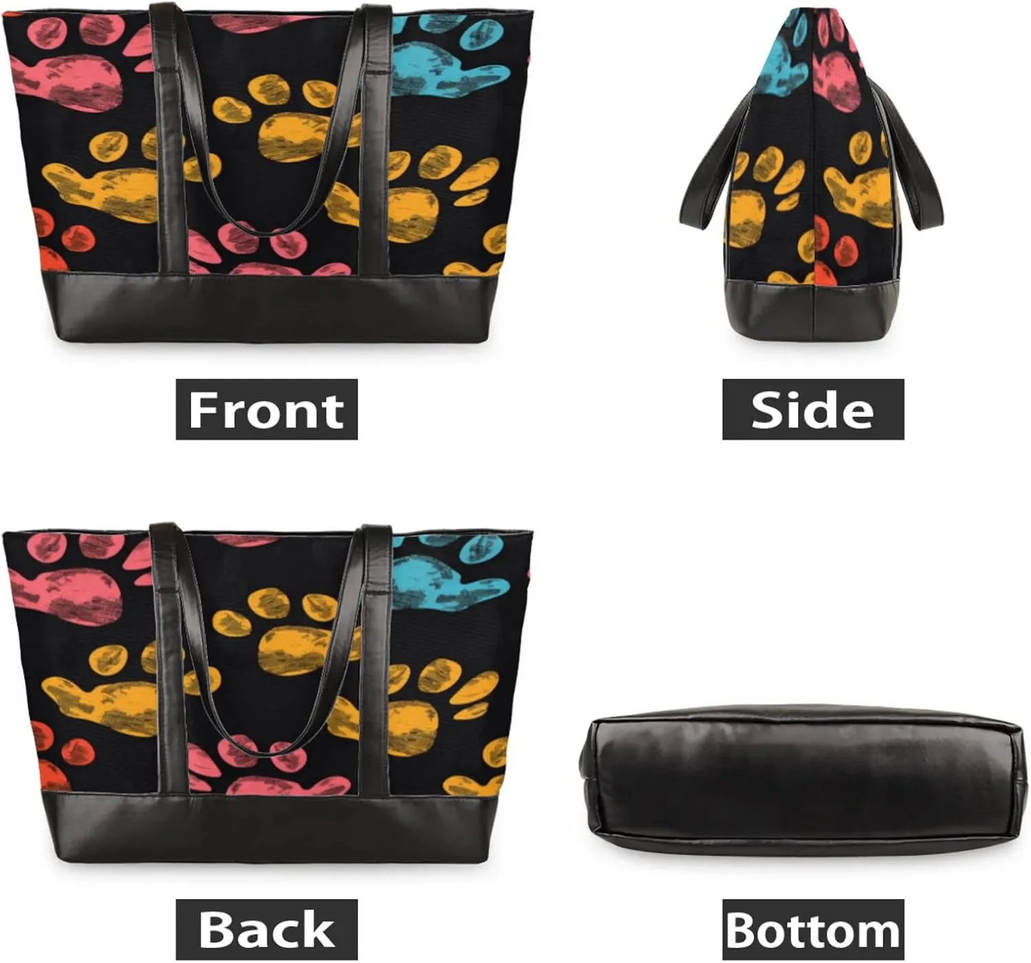 Women Tote Bag with Zipper, Shopper Handbag Travel Purse, PU Leather Laptop Tote Bags, Weekender Bags