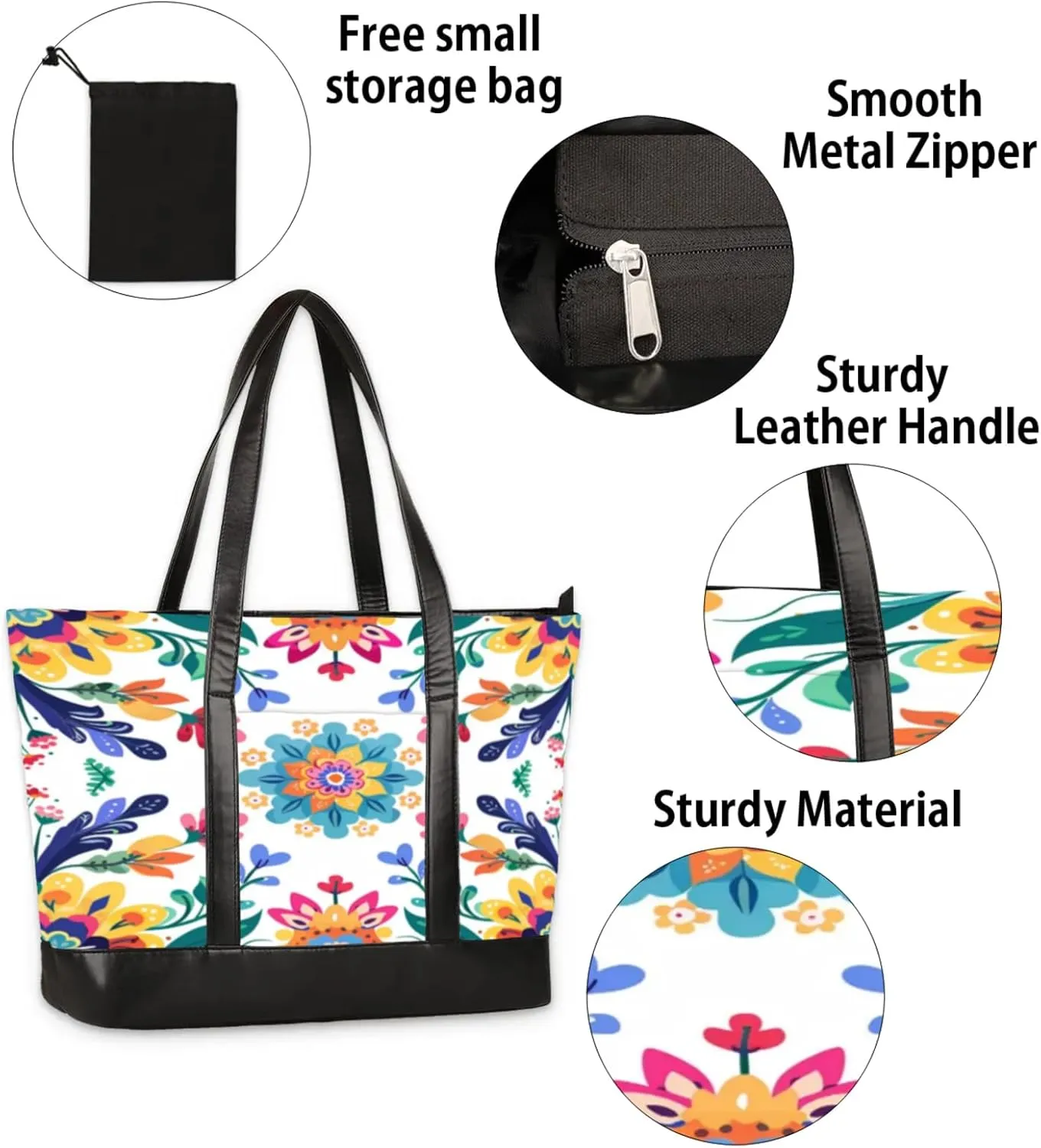 Women Tote Bag with Zipper, Shopper Handbag Travel Purse, PU Leather Laptop Tote Bags, Weekender Bags