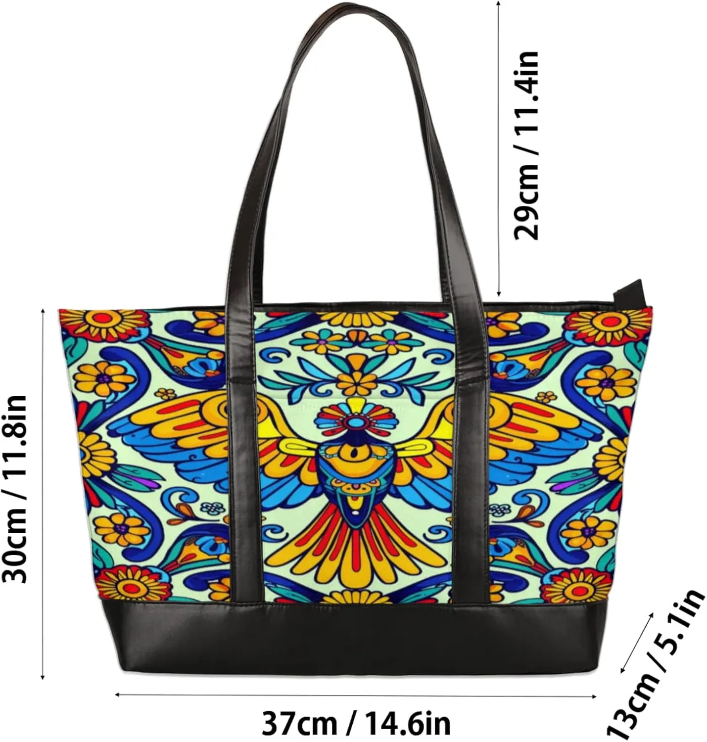 Women Tote Bag with Zipper, Shopper Handbag Travel Purse, PU Leather Laptop Tote Bags, Weekender Bags