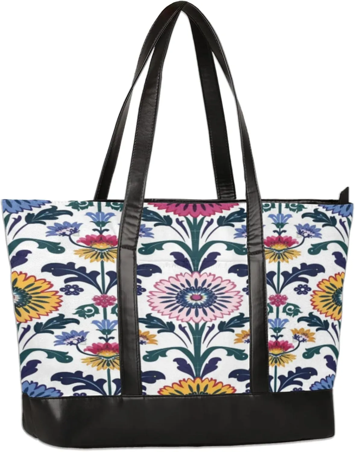 Women Tote Bag with Zipper, Shopper Handbag Travel Purse, PU Leather Laptop Tote Bags, Weekender Bags
