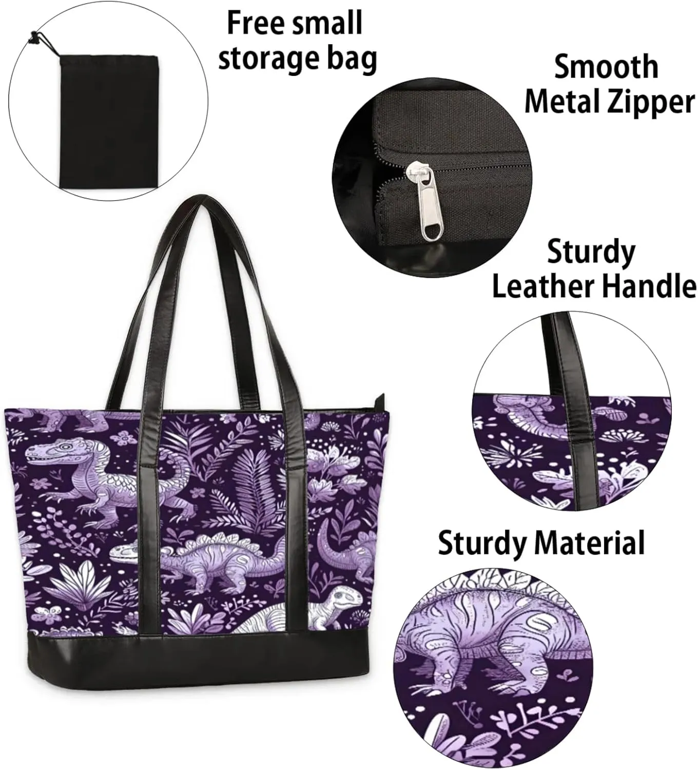 Women Tote Bag with Zipper, Shopper Handbag Travel Purse, PU Leather Laptop Tote Bags, Weekender Bags