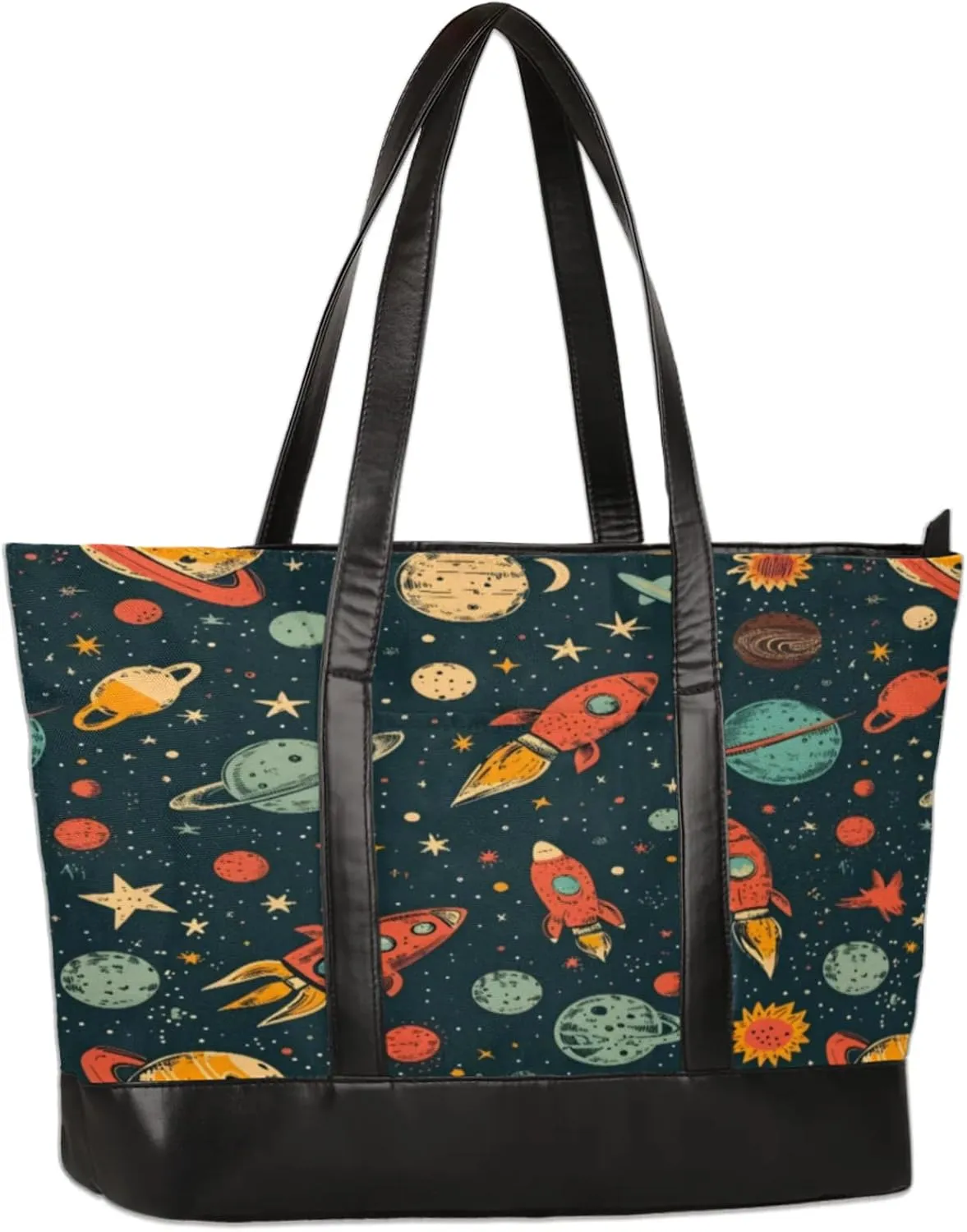 Women Tote Bag with Zipper, Shopper Handbag Travel Purse, PU Leather Laptop Tote Bags, Weekender Bags