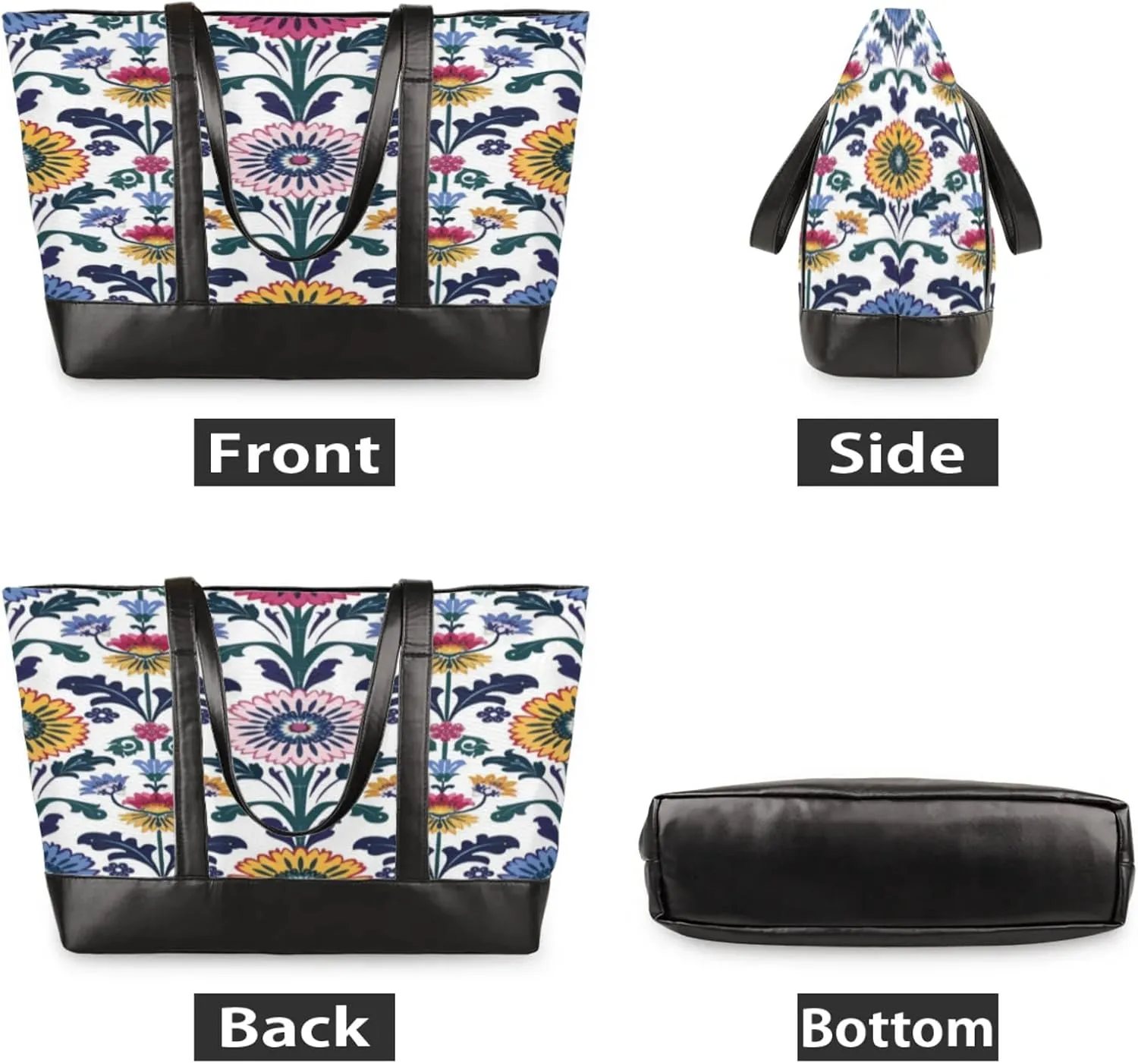Women Tote Bag with Zipper, Shopper Handbag Travel Purse, PU Leather Laptop Tote Bags, Weekender Bags