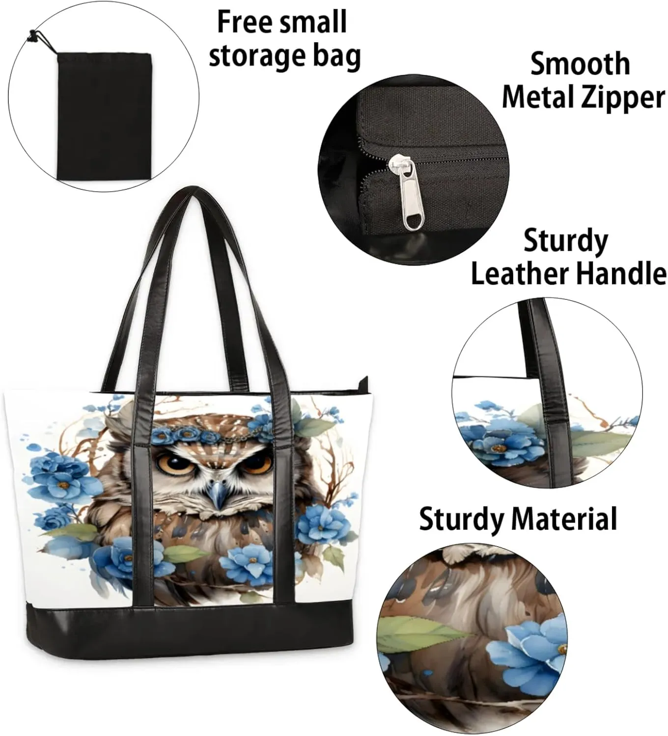 Women Tote Bag with Zipper, Shopper Handbag Travel Purse, PU Leather Laptop Tote Bags, Weekender Bags
