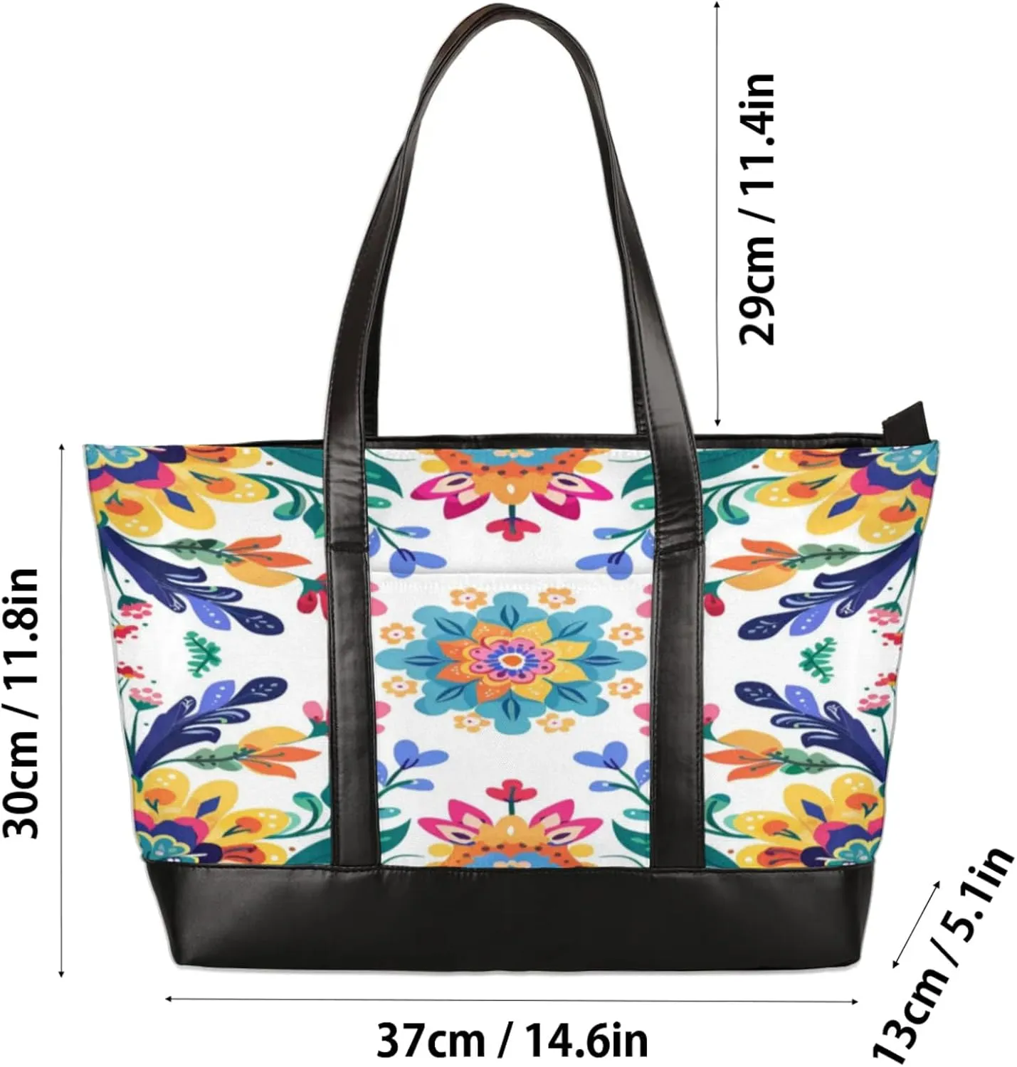 Women Tote Bag with Zipper, Shopper Handbag Travel Purse, PU Leather Laptop Tote Bags, Weekender Bags