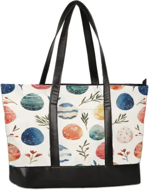 Women Tote Bag with Zipper, Shopper Handbag Travel Purse, PU Leather Laptop Tote Bags, Weekender Bags