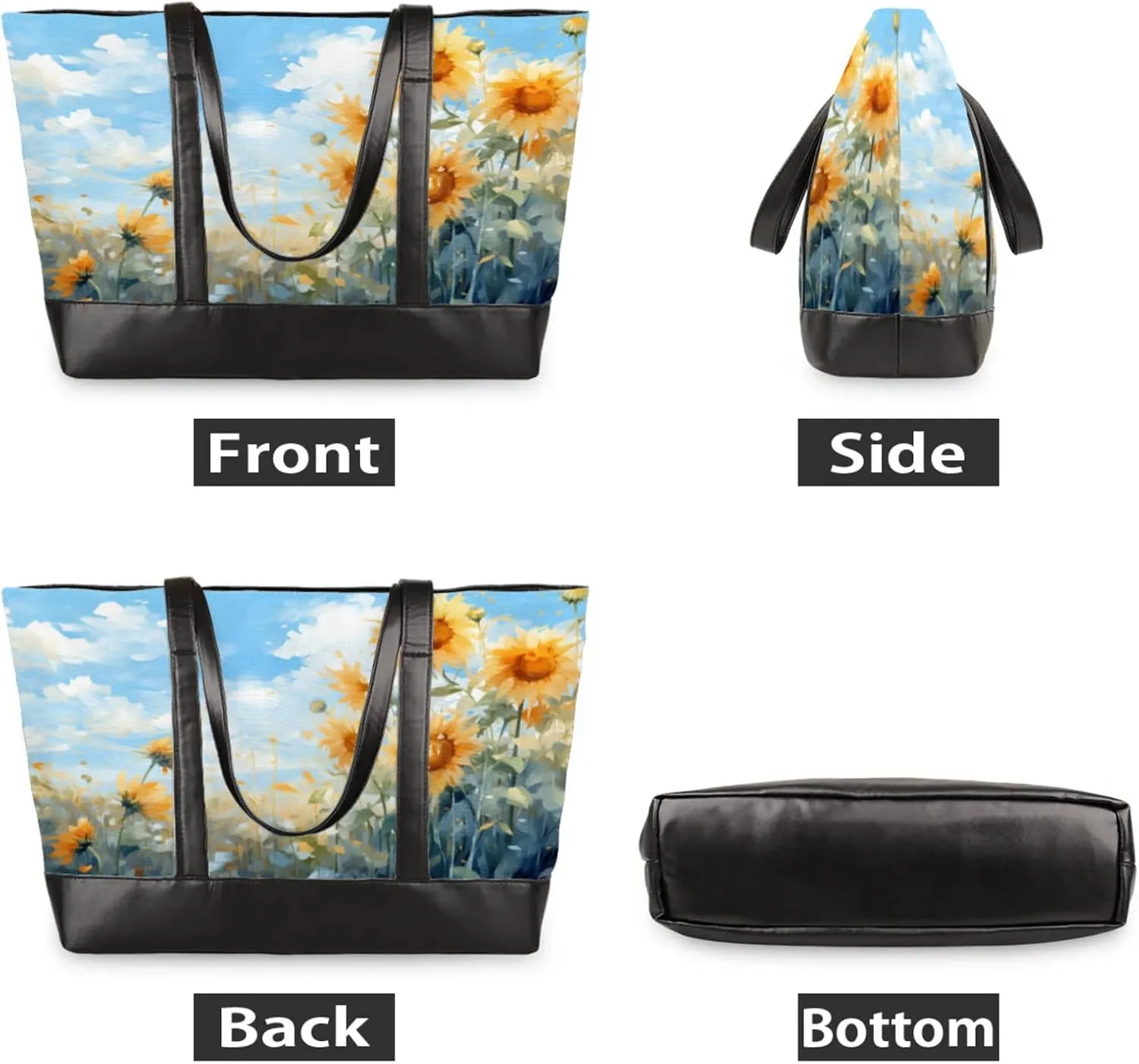 Women Tote Bag with Zipper, Shopper Handbag Travel Purse, PU Leather Laptop Tote Bags, Weekender Bags