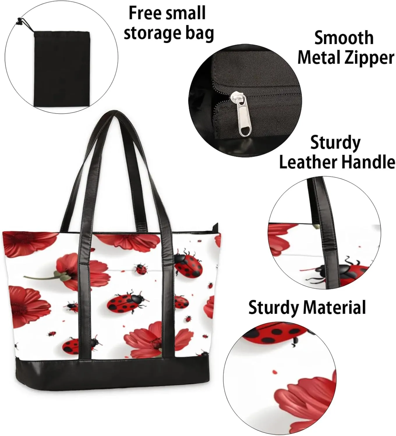 Women Tote Bag with Zipper, Shopper Handbag Travel Purse, PU Leather Laptop Tote Bags, Weekender Bags