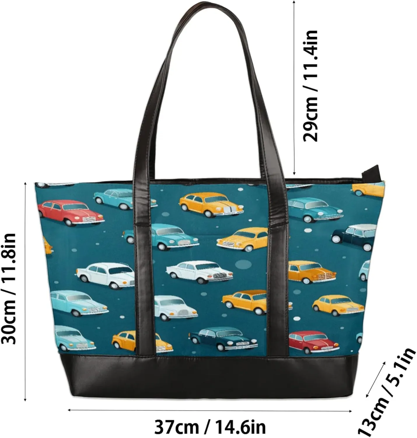Women Tote Bag with Zipper, Shopper Handbag Travel Purse, PU Leather Laptop Tote Bags, Weekender Bags