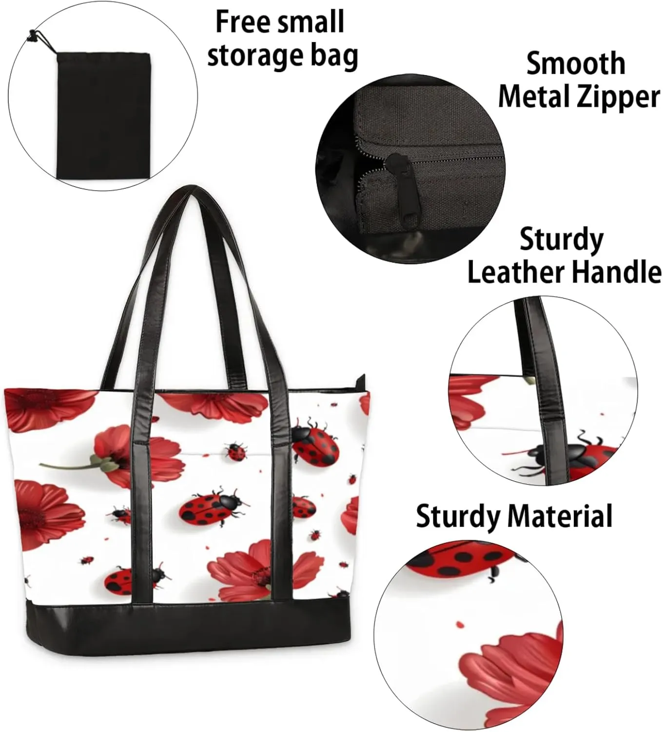 Women Tote Bag with Zipper, Shopper Handbag Travel Purse, PU Leather Laptop Tote Bags, Weekender Bags