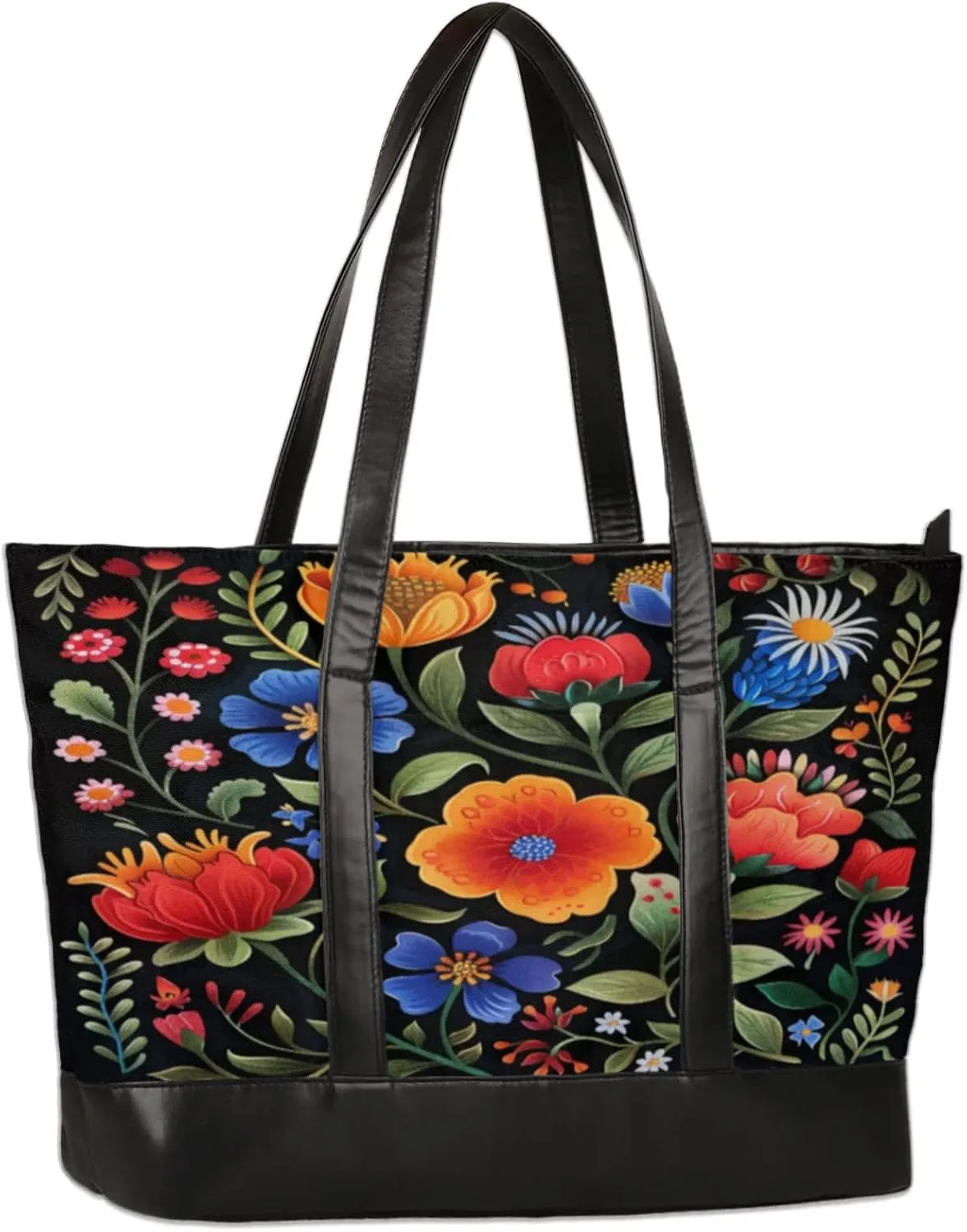 Women Tote Bag with Zipper, Shopper Handbag Travel Purse, PU Leather Laptop Tote Bags, Weekender Bags