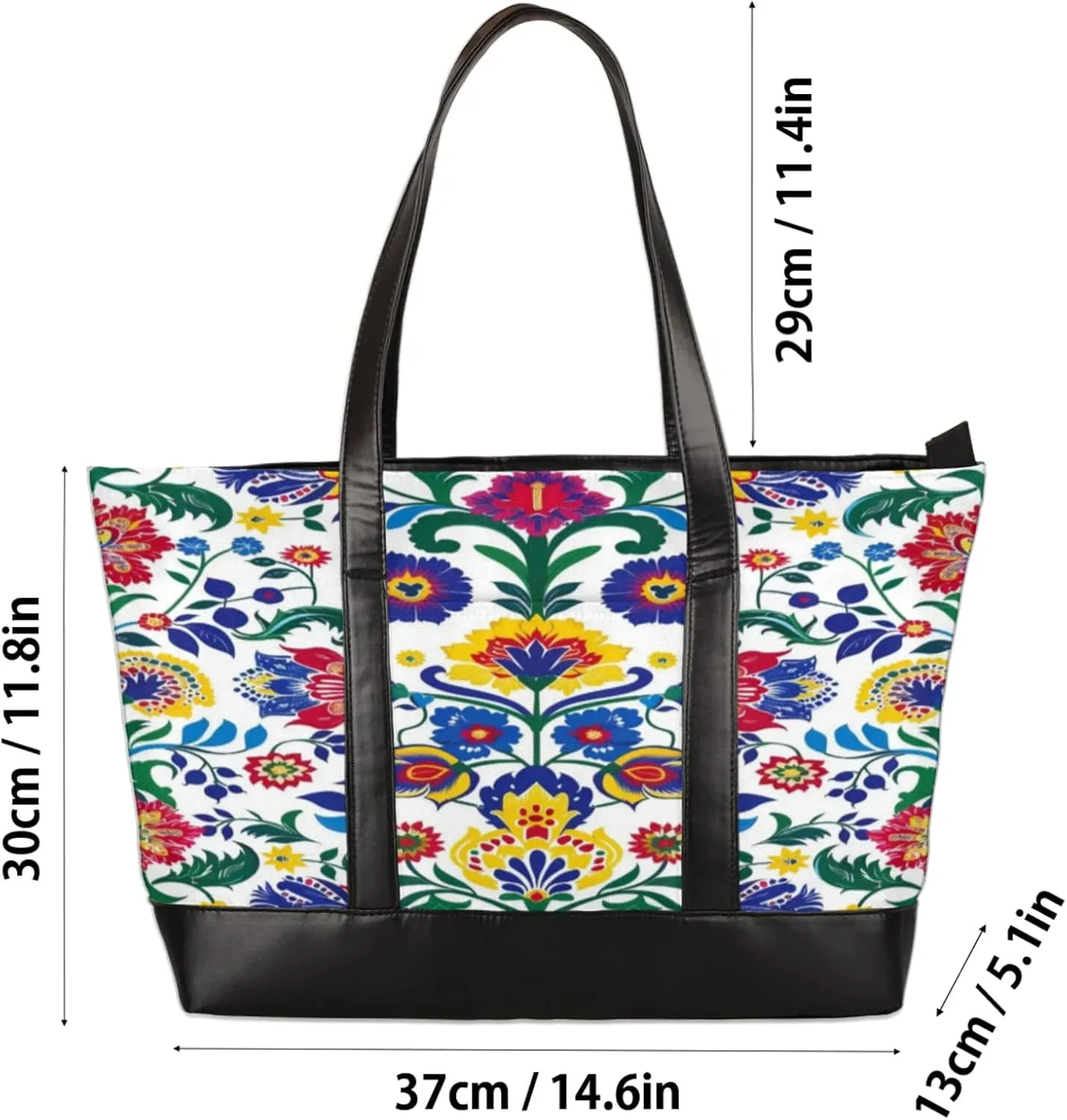 Women Tote Bag with Zipper, Shopper Handbag Travel Purse, PU Leather Laptop Tote Bags, Weekender Bags