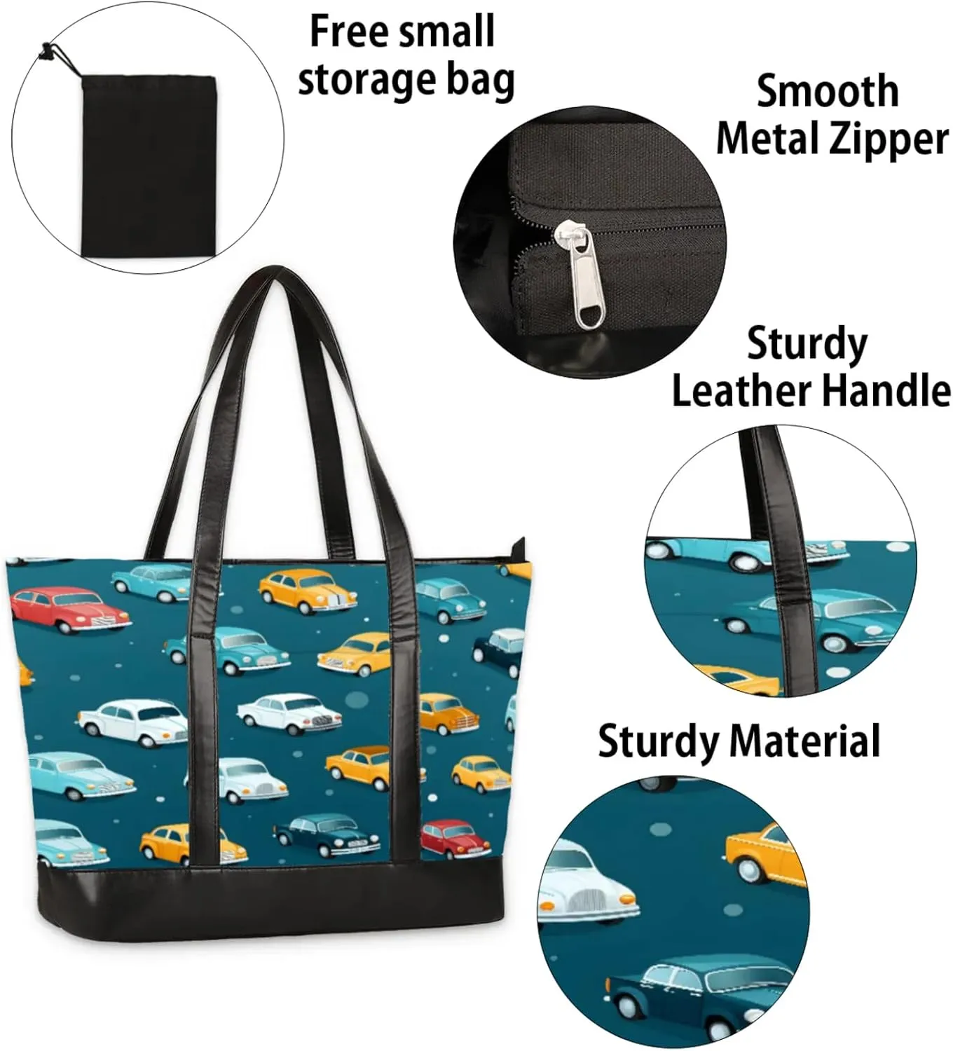Women Tote Bag with Zipper, Shopper Handbag Travel Purse, PU Leather Laptop Tote Bags, Weekender Bags