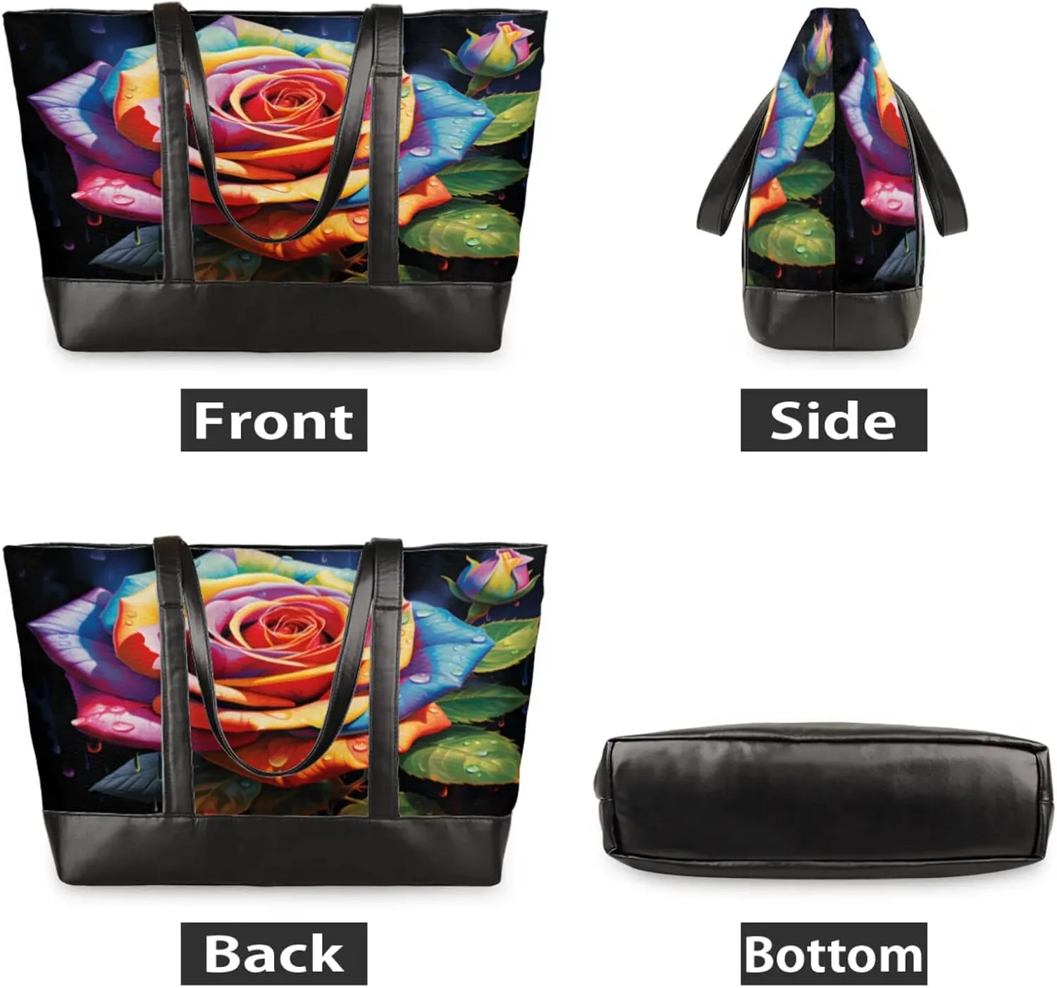 Women Tote Bag with Zipper, Shopper Handbag Travel Purse, PU Leather Laptop Tote Bags, Weekender Bags