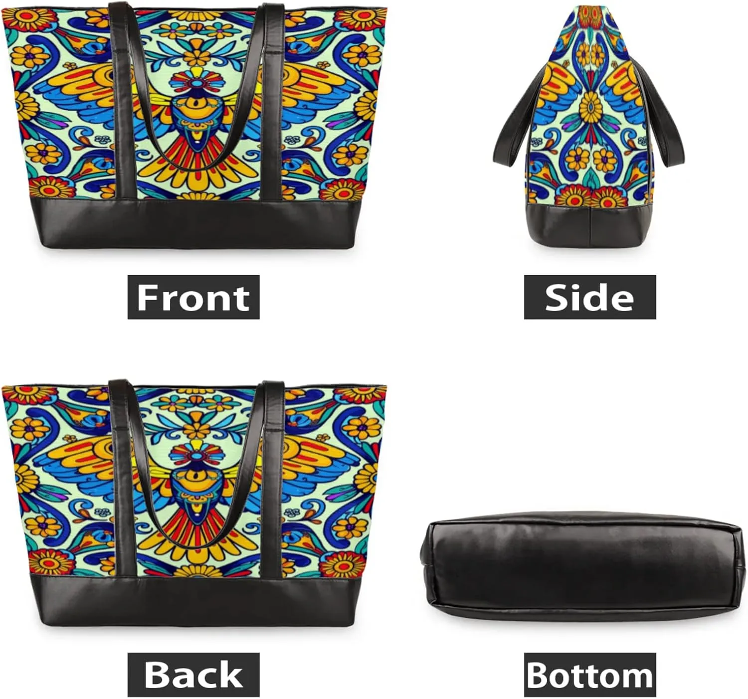 Women Tote Bag with Zipper, Shopper Handbag Travel Purse, PU Leather Laptop Tote Bags, Weekender Bags
