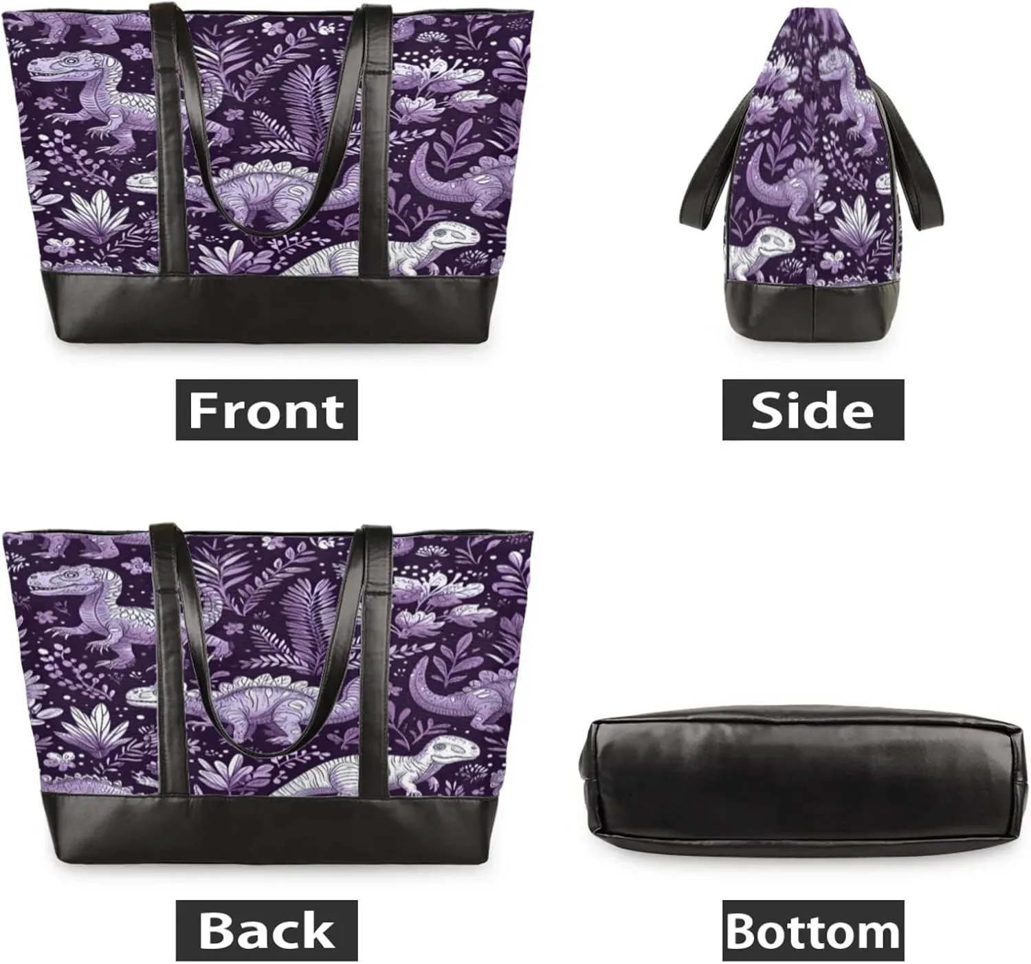 Women Tote Bag with Zipper, Shopper Handbag Travel Purse, PU Leather Laptop Tote Bags, Weekender Bags
