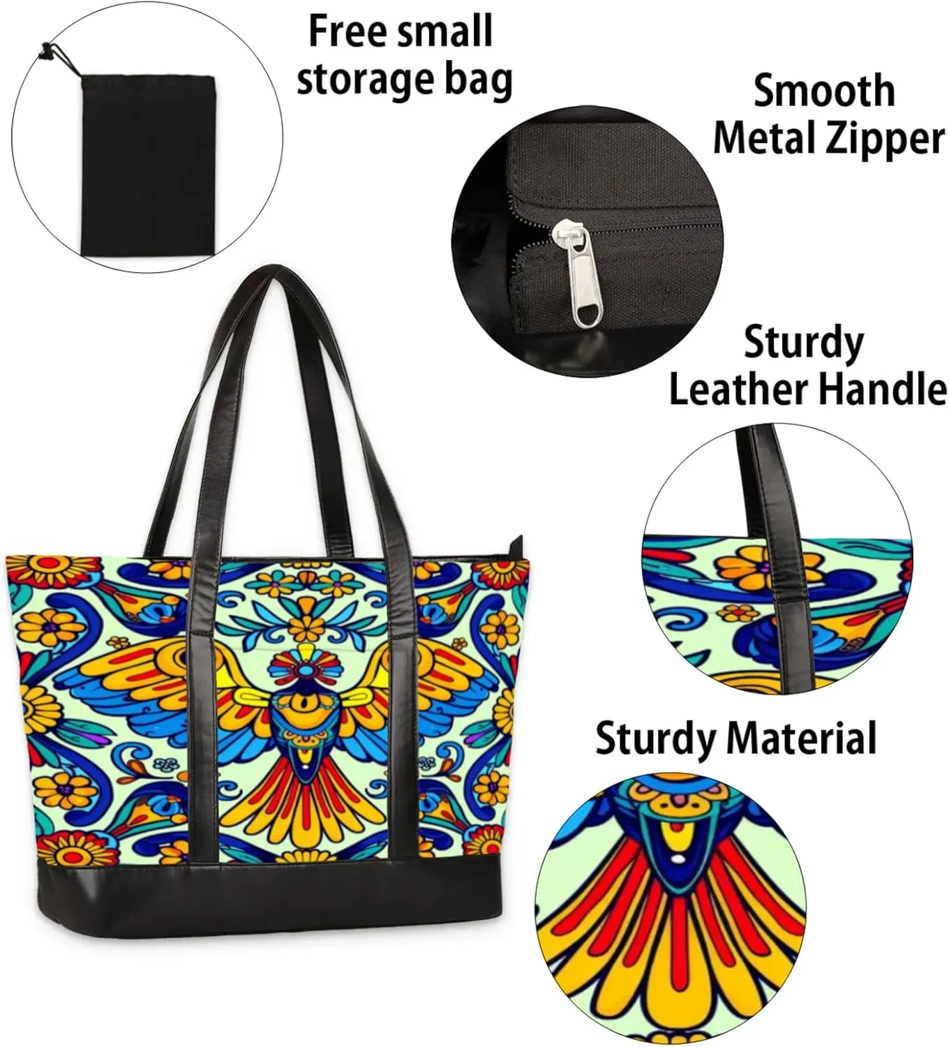 Women Tote Bag with Zipper, Shopper Handbag Travel Purse, PU Leather Laptop Tote Bags, Weekender Bags
