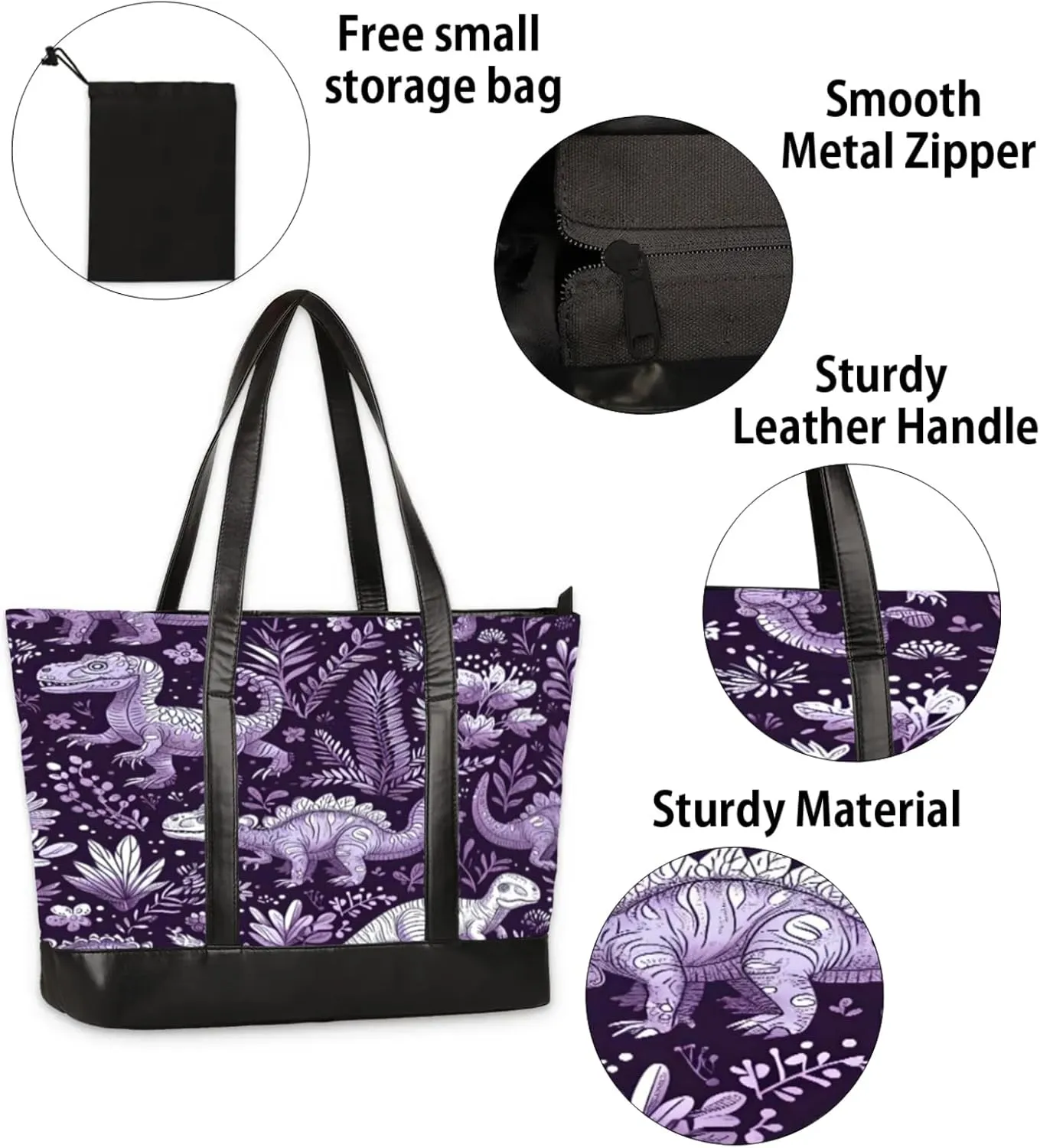 Women Tote Bag with Zipper, Shopper Handbag Travel Purse, PU Leather Laptop Tote Bags, Weekender Bags