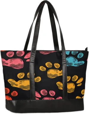 Women Tote Bag with Zipper, Shopper Handbag Travel Purse, PU Leather Laptop Tote Bags, Weekender Bags