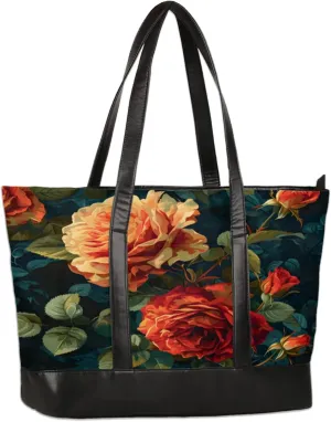 Women Tote Bag with Zipper, Shopper Handbag Travel Purse, PU Leather Laptop Tote Bags, Weekender Bags
