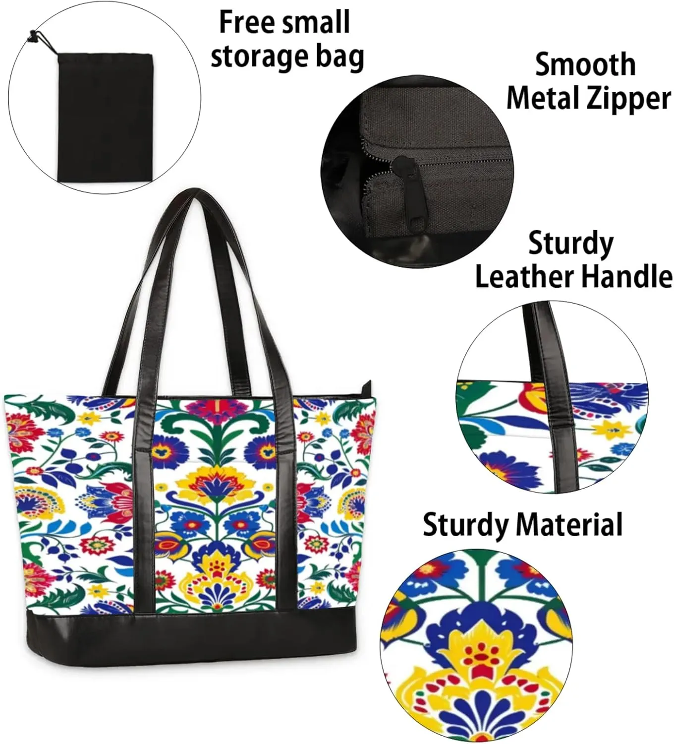 Women Tote Bag with Zipper, Shopper Handbag Travel Purse, PU Leather Laptop Tote Bags, Weekender Bags