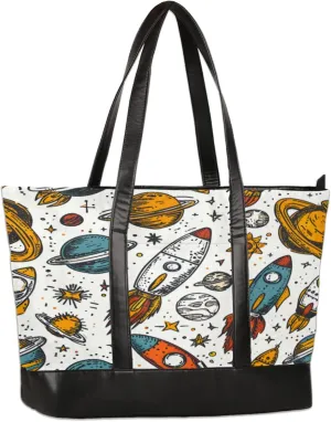 Women Tote Bag with Zipper, Shopper Handbag Travel Purse, PU Leather Laptop Tote Bags, Weekender Bags