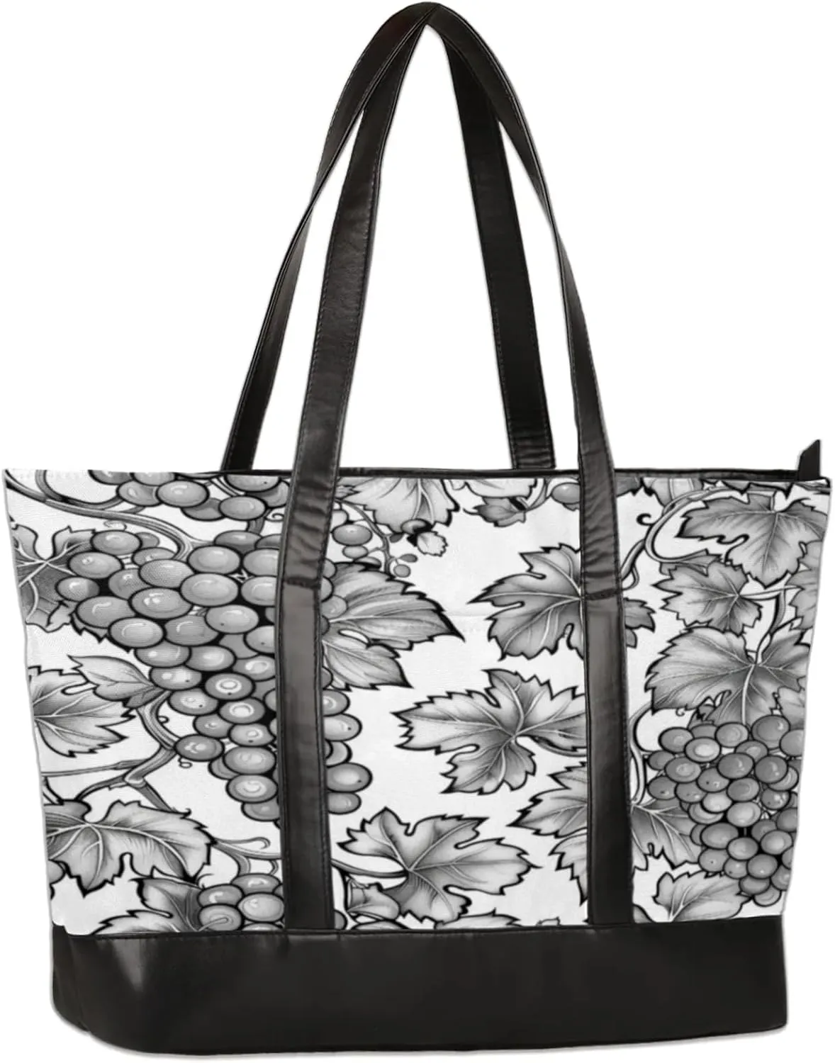 Women Tote Bag with Zipper, Shopper Handbag Travel Purse, PU Leather Laptop Tote Bags, Weekender Bags