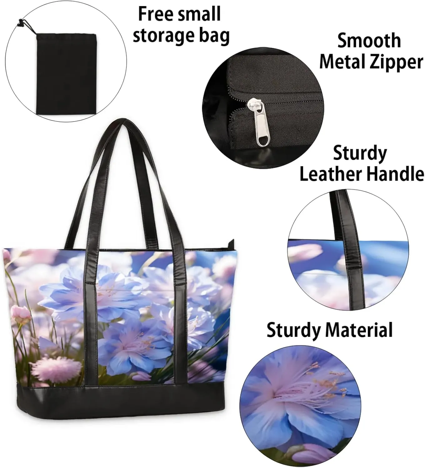Women Tote Bag with Zipper, Shopper Handbag Travel Purse, PU Leather Laptop Tote Bags, Weekender Bags