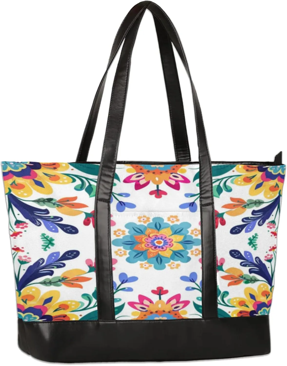 Women Tote Bag with Zipper, Shopper Handbag Travel Purse, PU Leather Laptop Tote Bags, Weekender Bags