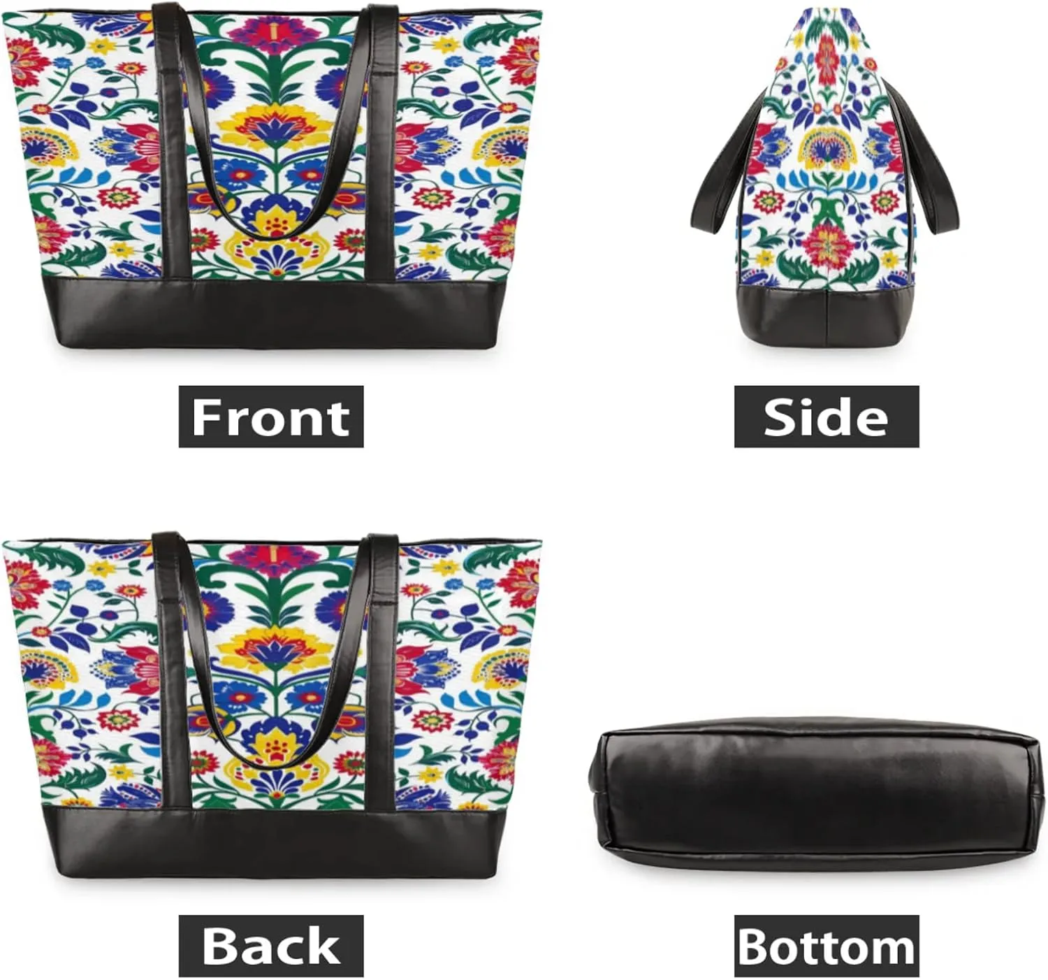 Women Tote Bag with Zipper, Shopper Handbag Travel Purse, PU Leather Laptop Tote Bags, Weekender Bags
