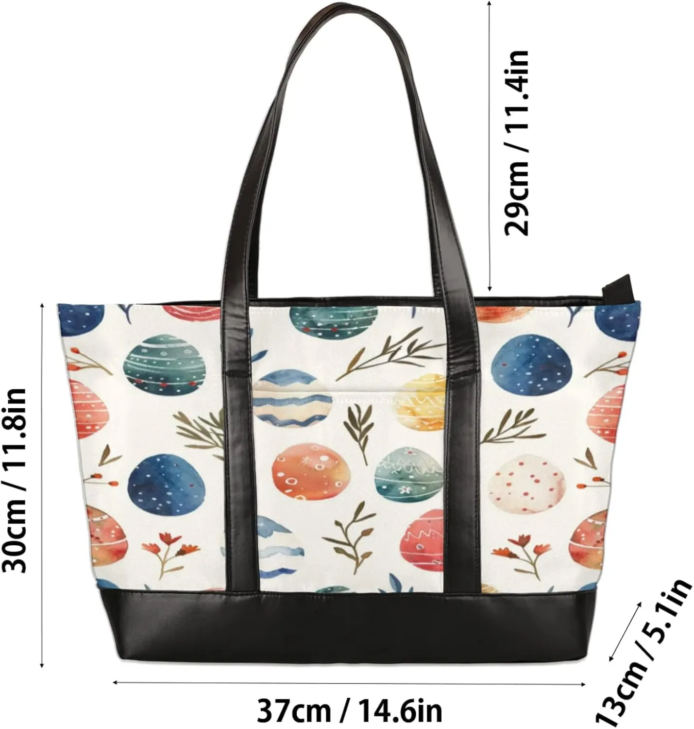Women Tote Bag with Zipper, Shopper Handbag Travel Purse, PU Leather Laptop Tote Bags, Weekender Bags